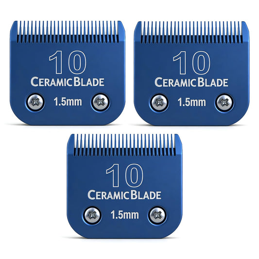BLOTMS 3-Packs Detachable Ceramic Blade Kit for Pet Clippers with Size 10 - Cut Length 1.5mm (1/16"),Compatible with Andis,Oster A5,Wahl KM10 Clippers & Similar Models (Blue)