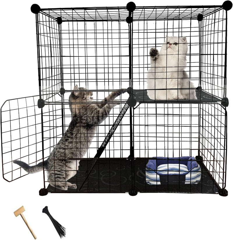 2 Tier Cat Cage Indoor,Removable Metal Kitten Cages Detachable Ferret Playpen Portable DIY Small Animals Collapsible Hou