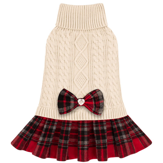KYEESE Dog Sweater Knitwear Dog Sweaters for Small Dogs Girl Soft Turtleneck Pet Sweater Dress Thick Dogs Clothes with Bowtie Stretchy Cat Sweaters Warm Pullover Pet Coats for Cold Weather Winter