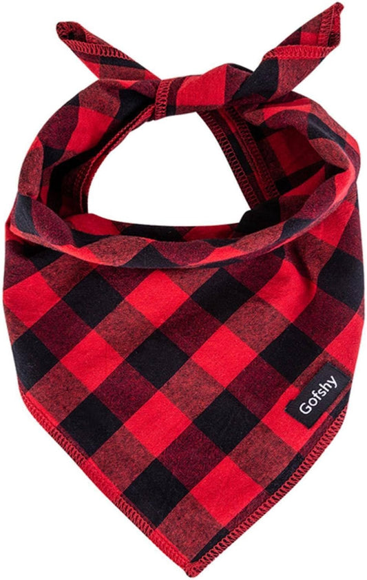 Christmas Dog Bandana Large Cotton, Red Black Buffalo Plaid Scarf
