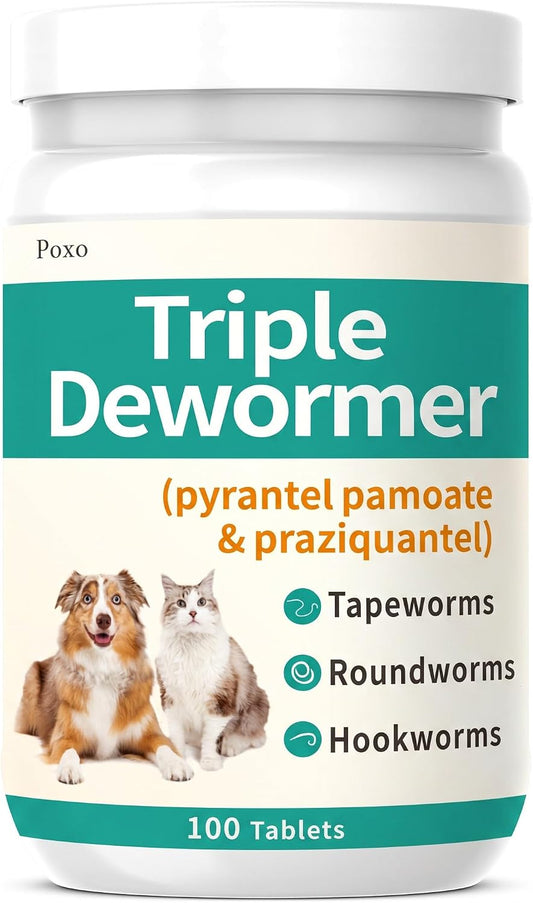 Pyrantel Pamoate and Praziquantel De-wormer Tablet for Dog & Cat (100 Tablets), Broad-Spectrum, Medium and Large Dogs, S