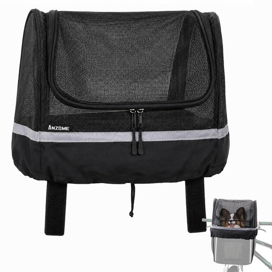 ANZOME Bike Basket Cover for Dogs, Drawstring Mesh Pet Safety Cover with Under Basket Straps for No Exposed Frame Bike Baskets, Breathable Top, Basket Not Included