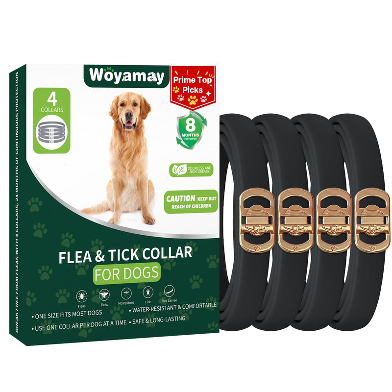 Woyamay 4 Pack Flea Collar for Dogs, Flea and Tick Prevention for Dogs, 32 Months Dog Flea and Tick Treatment, Adjustable Dog Flea Collars, Dog Flea Treatment Collar, Flea Treatment for Dogs, Black