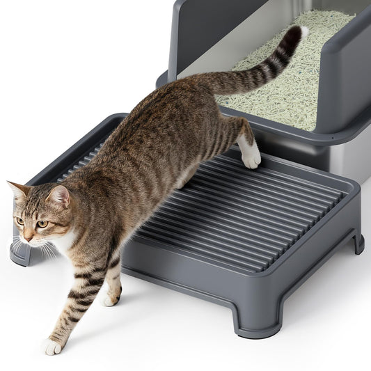 Booche Cat Ramp for Litter Box Elevated Litter Ramp for Cat Litter Boxes, Washable Easy Cleaning Steps with Filter Functions Suitable for Small & Elderly Cats(14"x10"x2.5")