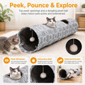 LUCKITTY Geometric Straight Cat Tunnel with Plush Inside,Cats Toys Collapsible Tunnel Tube with Balls, for Rabbits, Kittens, Ferrets,Puppy, Diameter 9.8 Inch