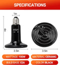 REPTI ZOO 100W Reptile Heat Lamp 2Pack Ceramic Heat Emitter Night Heat Lamp Bulbs Reptile Terrarium Heat lamp Tank Heat 