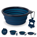 Bonza Collapsible Dog Water Bowl - BPA-Free Silicone Dog Dish - Reinforced Rim Collapsible Bowl - Carabiner Clip Travel Dishes for Pets - for Hiking, Camping & Car Trips - Large 33 Oz, Navy Blue