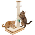 Famifit 2-in-1 Cat Scratching Post and Pad, 28" Natural Sisal Cat Scratcher for Indoor Cats, Solid Wood Base with Interactive Spring Toy & Dangling Ball, Space-Saving for Indoor Adults Cats
