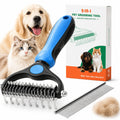 2-in-1 Pet Grooming Tool for Dogs & Cats, Double Sided Dematting Brush Set, Dual Teeth Pet Deshedding Comb for Shedding Fur Removal, Professional Grooming Rake for Long & Short Hair