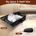 Foldable Travel Cat Litter Box with Zippered Cover, Leak-Proof Portable Collapsible Cat Toilet, Lightweight Nylon Enclos