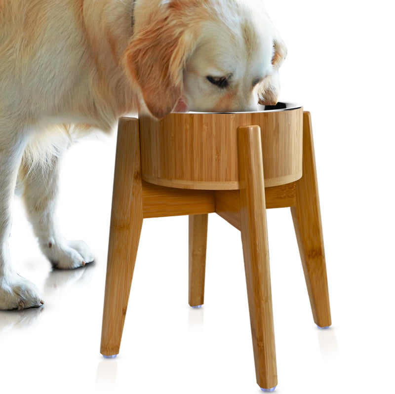 Elevated Dog Bowls for Large Breed - (15-Inch High) Raised Food/Water Bowl with Stand - Bamboo-Steel, Dry/Wet Food Suitable