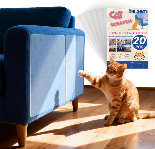 20PCS Cat Scratch Furniture Protector, Couch Protectors Tape from Cats Claws Scratching, Single Sided Clear Sticky Sheets Proof Clawing Sofa Corner Protection Cover Anti Scratch for Furniture