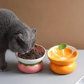 Yeexoxow Ceramic Raised Cat Bowl - Pink Elevated Food Bowl for Indoor Cats, Anti-Vomiting & Spine Protection, Cute Tilted Dish for Flat-Faced Cats and Kittens (Strawberry Shaped)