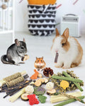 Bissap Rabbit Chew Toy, Natural Bunny Treats Snacks with Timothy Hay Water Grass Mat Chewing Bamboo Apple Sticks Box for