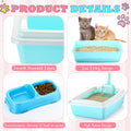 Beeveer 2 Set Kitten Litter Box Starter Kit 2 Pcs High Side Small Cat Litter Box Low Entry with 2 Scooper 2 Feeding Bowls 2 Mouse Toy for Small Kitty Essentials 14.57 x 10.63 x 4.17'', Blue and Pink
