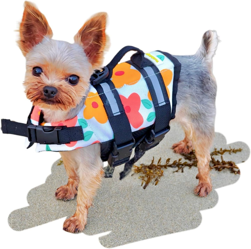 Teacup Dog Life Jacket | Small Puppy Swim Vest | Floating Aid with Handle & Reflective Strips | Secure POM Buckles, Newb