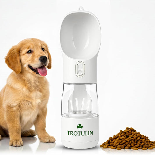 3-in-1 Portable Dog Water Bottle & Food Container,Leak Proof Pet Dispenser with Bowl, Poop Bag Holder & Wrist Strap, BPA