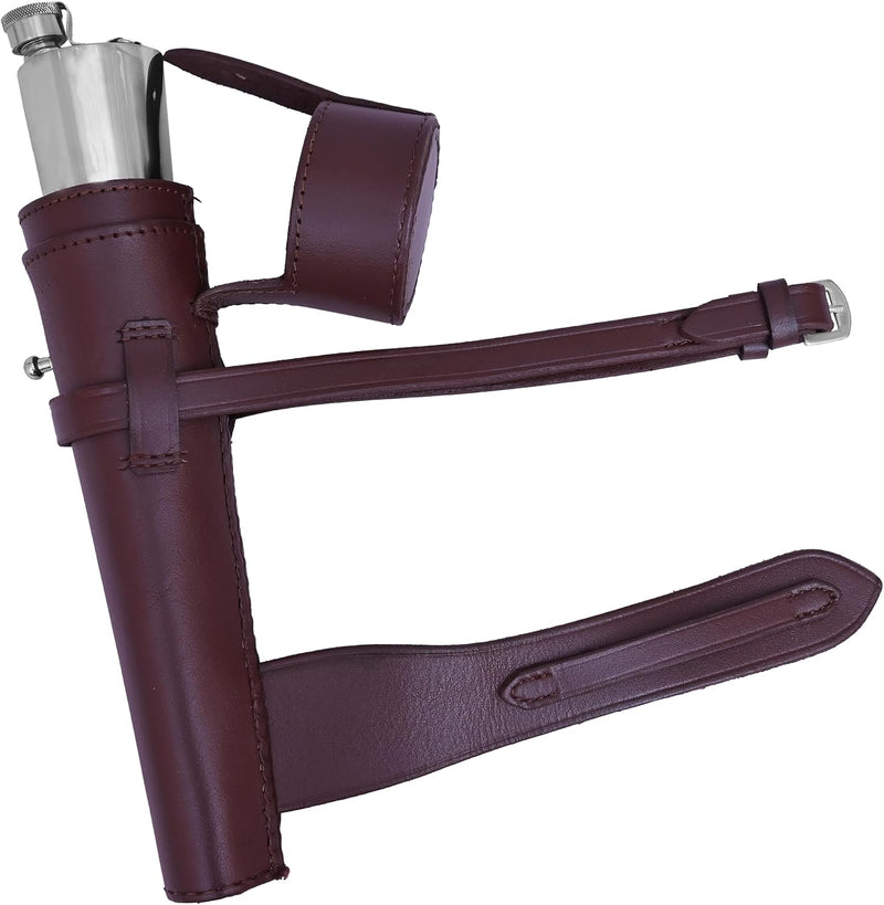 FOLK APPAREL Horse Saddle Hip Flask Set, Stainless Steel Flask with Brown & Black Leather Case, Equestrian Saddle Flask 