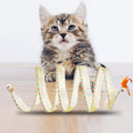 2pcs, Folded Cat Tunnel Spring, 10in Large Size Portable Cat Toy Spiral Tunnel, with Synthetic Feather and Toy Mouse Tunnel Spring Outdoor Puppy Kitten Generic (Striped Yellow, Purple)
