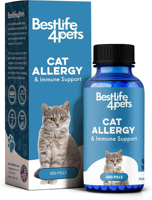 Cat Allergy Relief & Immune Support, Natural Relief for Seasonal Allergies, Itching, Sneezing, Congestion, Runny Nose, and Feline Respiratory Infections, 400 Small Odorless Tasteless Pills