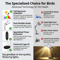 Bird Health Cage Supplementary Light with Full-Spectrum LED Pet Light, Intelligently Timing to Help Synthesize Vitamin D3 and Promote Calcium Absorption