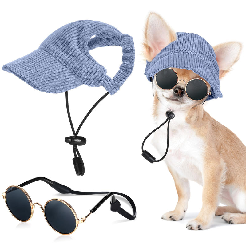 Jadive X-Small Dog Sun Hat with Ear Holes, Dog Cat Sunglasses with Anti-Slip Silicone Rope Baseball Cap Adjustable Puppy Sunbonnet Headdress Beach Visor Hat for Puppies Summer Outdoor(Blue)
