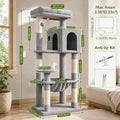 Globlazer Cat Tree Tower with Scratching Post for Indoor Cats, 53inch Tall Plush Multi-Level Cat Climbing Tower Condo House with Large Hammock, Spacious Cat Cave, Padded Top Perch Bed, F53, Light Gray