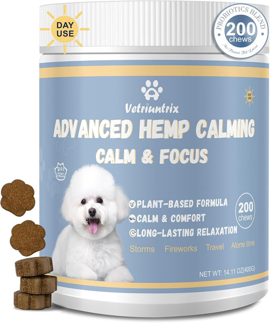 Vetriuntrix Dog Calming Chews, Calming Chews for Dogs with Natural Plant Extracts for Fireworks, Storms, Thunder, Barking, Separation, 200 Count