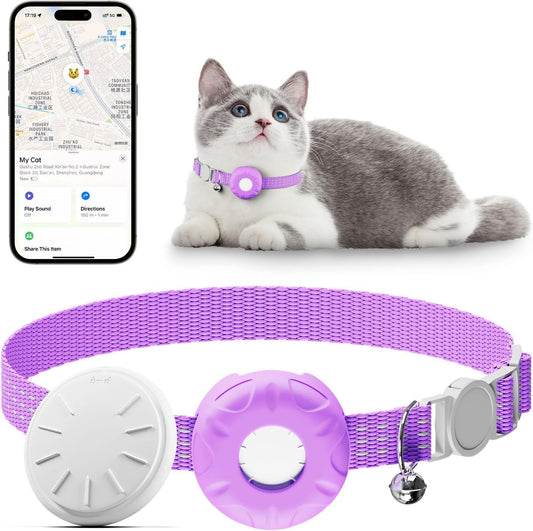 Cat Tracker,Mini GPS Tracker for Cats,No Monthly Fee Smart Pet Activity Tracker,Compatible with Apple Find My(iOS Only),Anti-Lost Finder Tag for Vehicles,Pets,Kids,Items(Purple)