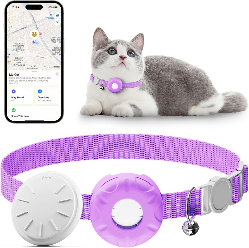 Cat Tracker,Mini GPS Tracker for Cats,No Monthly Fee Smart Pet Activity Tracker,Compatible with Apple Find My(iOS Only),Anti-Lost Finder Tag for Vehicles,Pets,Kids,Items(Purple)