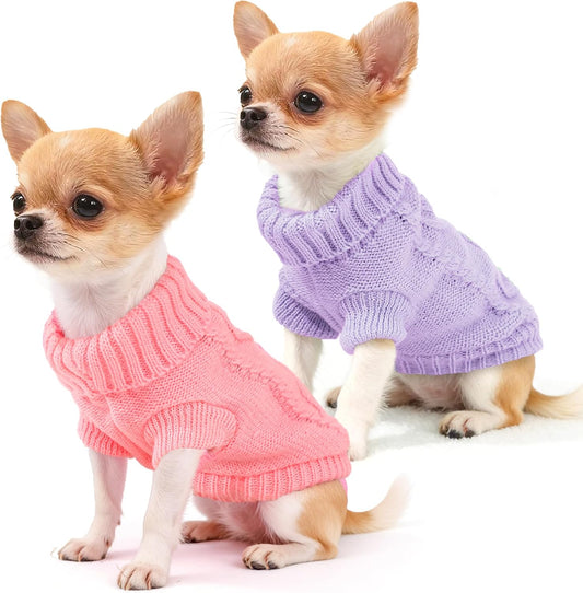 2 Pieces Puppy Sweater Dog Sweater for Small Dogs Winter Warm Dog Knitted Sweater Cute Puppy Clothes for Chihuahua Teacu
