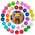 Mruq pet 80pcs Dog Flower Bows, Bulk Pet Small Dog Hair Bows with Rubber Bands, Mix Handmade Tiny Dog Hair Grooming Bows, Pearls Flowers Topknot Dog Bows for Puppy Yorkie Dog Hair Accessories