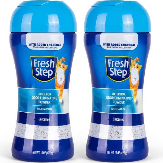 Fresh Step Litter Box Charcoal Odor Eliminator Powder, Cat Litter Deodorizer Additive to Help Absorb and Control Strong Litter Box Odors for Cleaner Smelling Homes, 15 Oz - 2 Pack