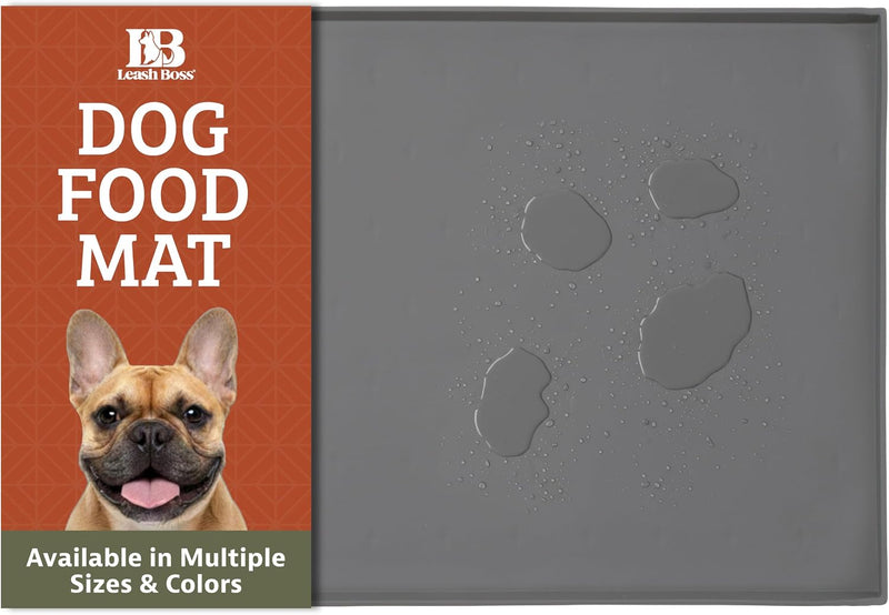 Leash Boss Rectangular Silicone Pet Feeding Mat, Raised Edge, 18 x 11, Gray