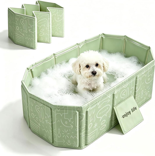Wenceda Foldable Dog Pet Bath Pool Collapsible Pet Bathing Tub 29.5×17.7 Inches Dogs Cats Swimming Bathtub PVC Non-Slip Puppy Shower Pool Green