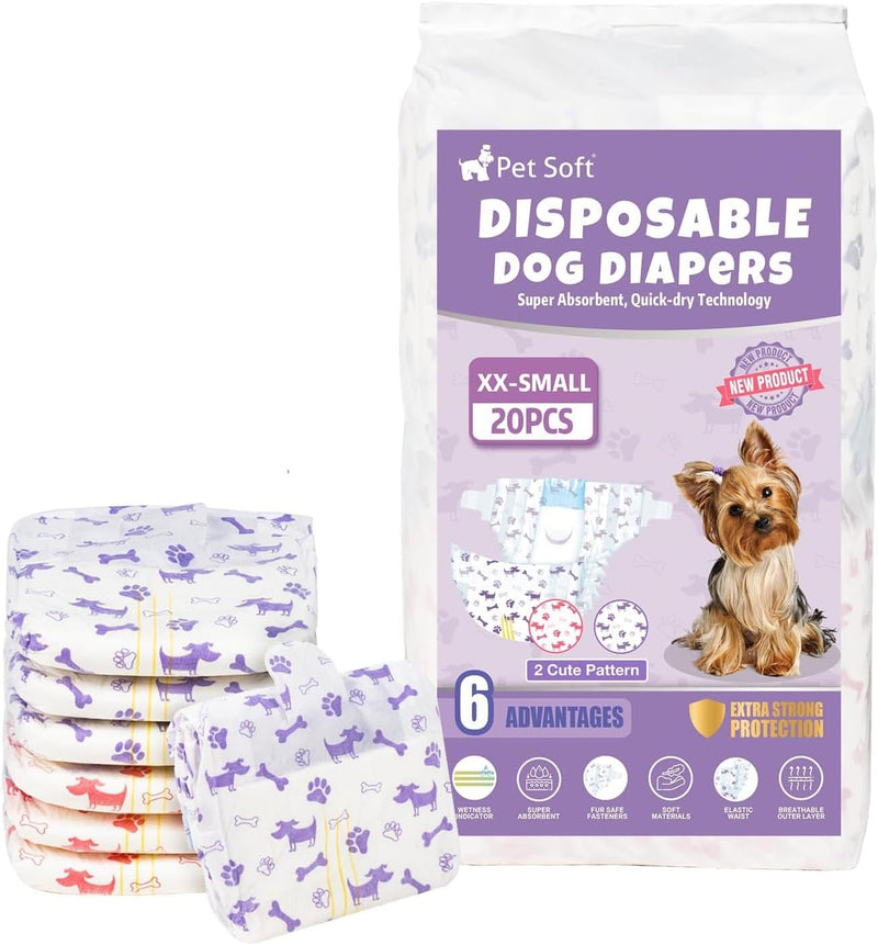 Pet Soft Female Dog Diapers - Disposable Doggie Diapers with Wetness Indicator, Puppy & Cat Diaper Super Absorbent, Fit 