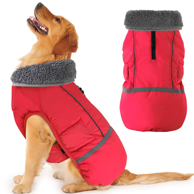 Dogcheer Warm Dog Coat, Christmas Dog Jacket Waterproof Puppy Winter Coat with Buckles, Reflective Adjustable Pet Snow Jacket Turtleneck Fleece Sweater for Small Medium Large Dogs - Red, 2XL
