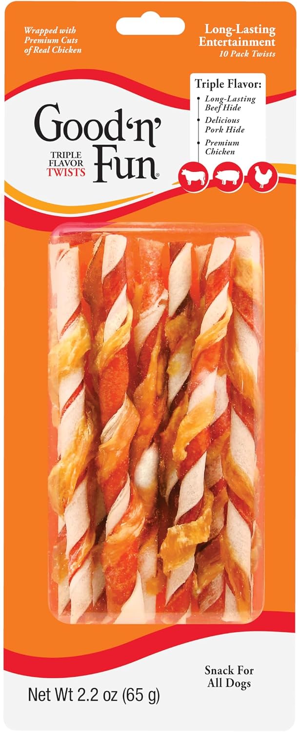 Good 'n' Fun Twists Long-Lasting Dog Treat Made With Real Protein, 10 Count