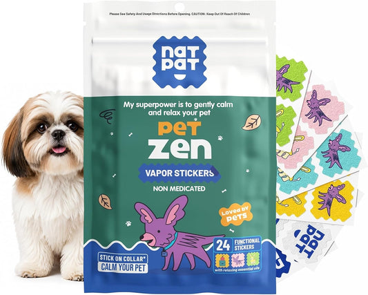 NATPAT Pet Zen Calming Patches for Dogs – Non-Medicated Effective Stress Relief for Travel, Fireworks & Separation Anxiety - Long Lasting & Non-Toxic (24 Patches) - Locket Sold separetely