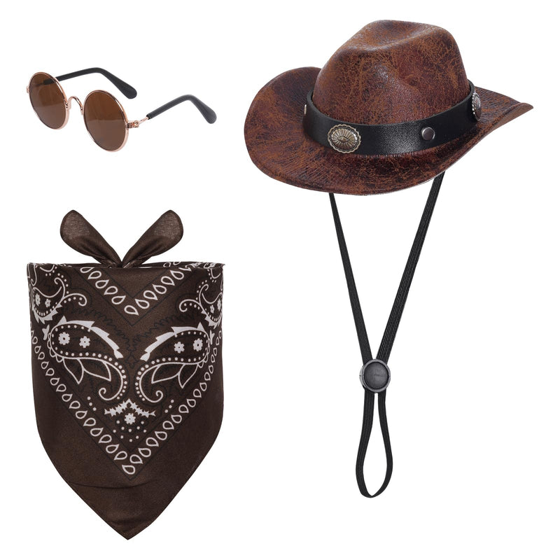 Haakong Cowboy Costume Set for Small Dog Cat Pet Mini Cowboy Hat Sunglasses with Bandana for Halloween Holiday Party Cosplay