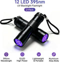 2 Pack 395nm 12 LED Handheld UV Mini Flashlight (Batteries not Included)