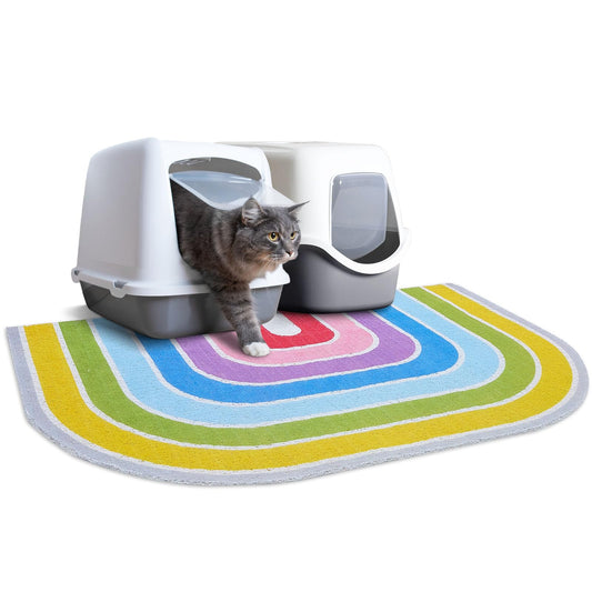 Unicorn Catcher Cat Litter Mat Quality Litter Box Mat Large Non-Slip Cat Litter Mat Litter Trapping Mat Soft Kitty Litter Mat Compatible Two Litter Boxes Cat Products Easy to Clean,Rainbow,L