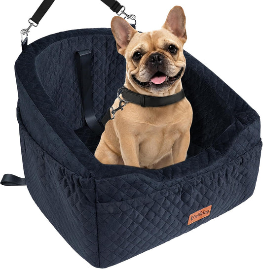 Vivifying Dog Car Seat for Small & Medium Dogs, Detachable & Washable Booster Seat for Pets Up to 25lbs, Travel Bed with Storage Pockets and Safety Belt – Black