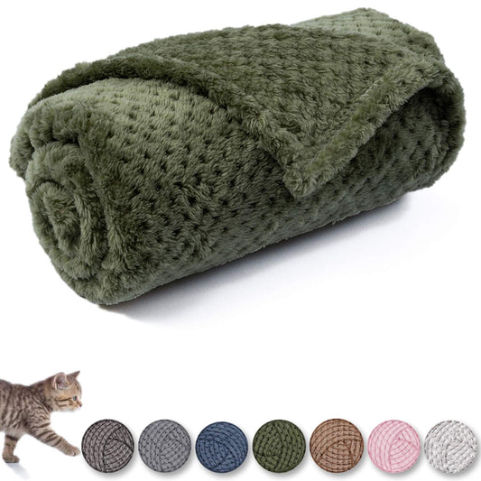 Warm Soft Fuzzy Dog or Cat Blanket, Plush Fleece Throws for Bed, Couch, Sofa, Travel (M/32" x 40", Dark Green)