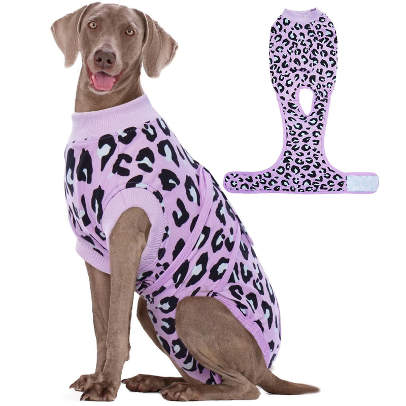 Kuoser Dog Recovery Suit for Dogs After Surgery,Professional Surgical Onesie for Female Male Dogs Spay Neuter,Soft Dog Surgery Suit Bodysuit for Abdominal Wounds Skin Disease,Purple Leopard XL