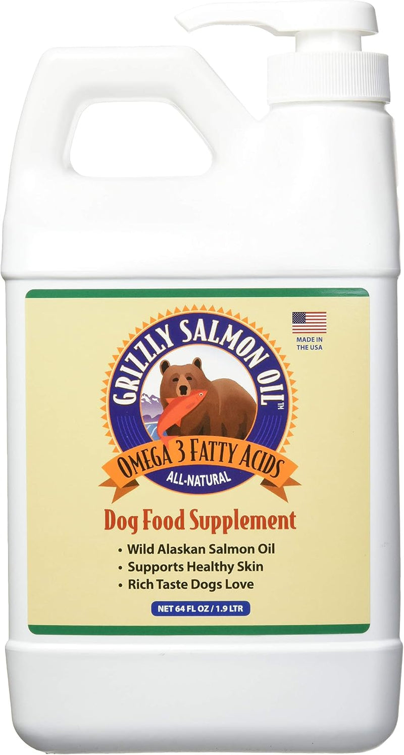 Grizzly Salmon Plus Omega Fatty Acids Food Supplement for Dogs & Cats (Various Sizes) - Wild-Sourced Omega 3-6-9, Wild Alaskan Salmon Oil (64 Fl Oz)