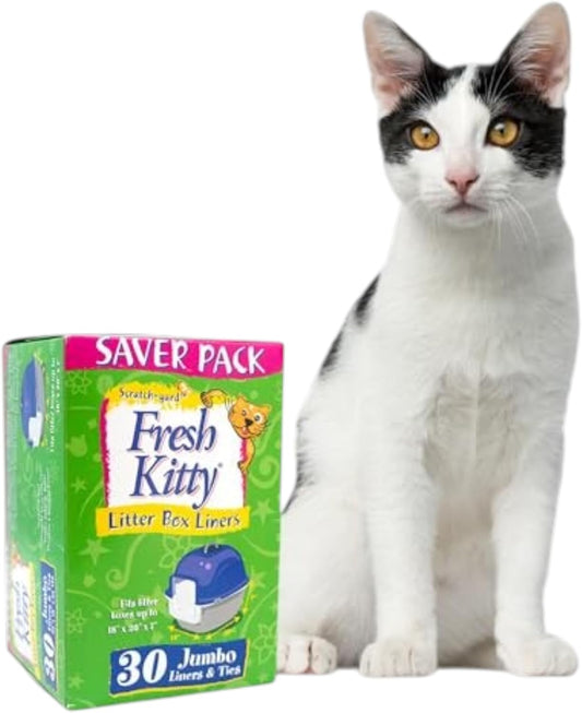 30 Count Fresh Kitty Litter Box Liners Super Thick, Durable, Easy Clean Up Jumbo Scented, Bags with Ties for Pet Cats