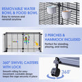 JYEARN Flight Bird Cage with Wheels, 46-Inch Metal Parakeet Cage with Slide-Out Trays, Perches, Bowls & Bird Toys, Indoor Bird Cage for Cockatiel, Budgie, Lovebird, Finch & Small Birds