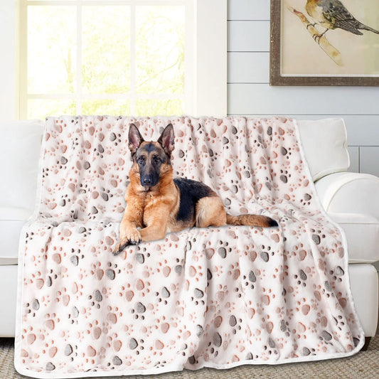 Rezutan Upgraded Dog Blankets for Large Dogs, Dog Cat Blankets Washable 50" x 60", Soft Pet Mat Throw Cover for Kennel Crate Bed, Cute Paw Pattern, Dog Blanket, Pet Blanket （1 Pack White）