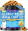 Cat Allergy Relief Chews, 500 Crunchy & Krill Core with Omega-3 Probiotic for Cats, Immunity Supports Seasonal Itching Paw Licking & Scratching Itchy Skin & Coat Support for All Breeds Chicken Flavor